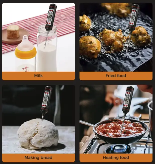 Digital meat thermometer measuring steak temperature